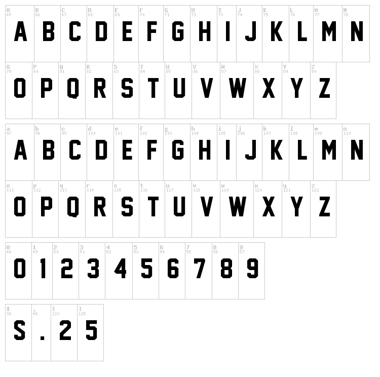 Jersey M54 font map